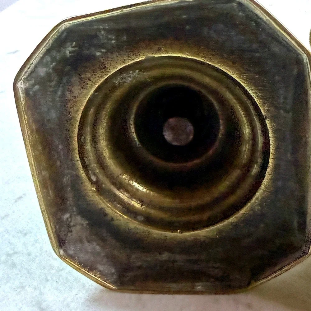 Vintage Brass Candlestick Holders Mid Century Home 9in Octagonal Regency Set 2